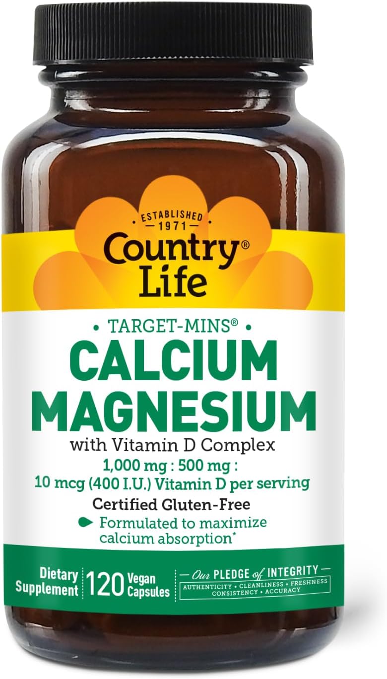 Country Life Target-Mins Calcium Magnesium with Vitamin D, 240 Capsules | 1,000 mg calcium, 500 mg magnesium and 10 mcg vitamin D per serving for bone health and calcium absorption