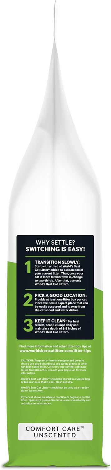 World's Best Cat Litter, Comfort Care, Unscented, Odor Control, 8 lb Bag | Gentle odor control for sensitive cats and lasts 2x longer; natural corn litter, quick clumping, flushable, 99% dust free