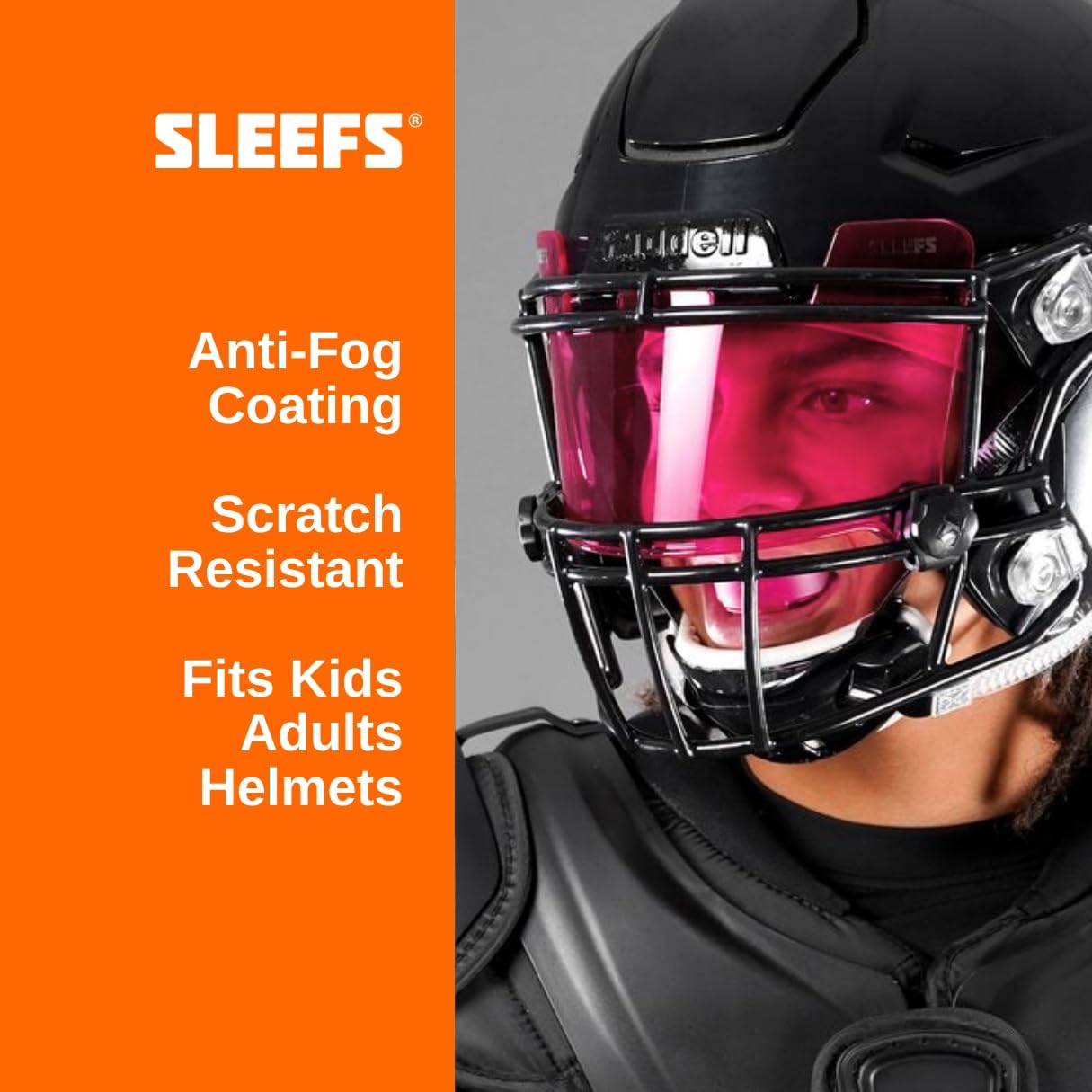 SLEEFS Clear Football Visor for Helmet - Professional Football Visor - Face & Eye Shield - Fits Youth & Adult Helmets - Includes Quick Visor Clips