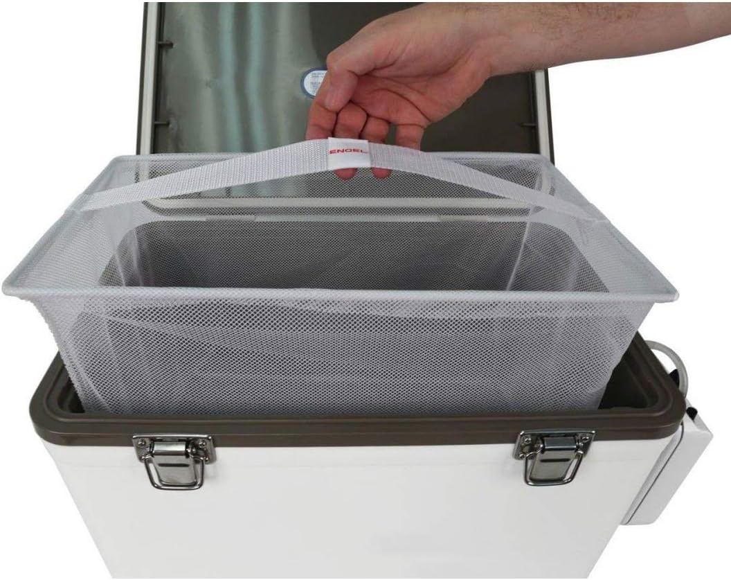 Engel 30qt Live Bait Cooler Box with 2nd Gen 2-Speed Portable Aerator Pump and 4 x Fishing Rod Holder Attachments. Fishing Bait Station and Minnow