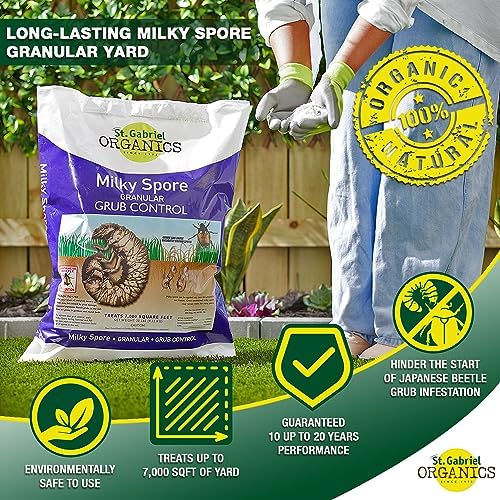 ST. Gabriel Organics - Milky Spore Granular Natural Bacteria Japanese Beetle Grub Killer Lawn and Garden Care Control, 20 Pound Pack