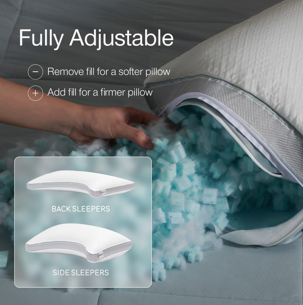Coop Home Goods Eden Bed Pillow Queen Size for Sleeping on Back, Stomach and Side Sleeper- Medium Soft Memory Foam Cooling Gel - CertiPUR-US/GREENGUARD Gold