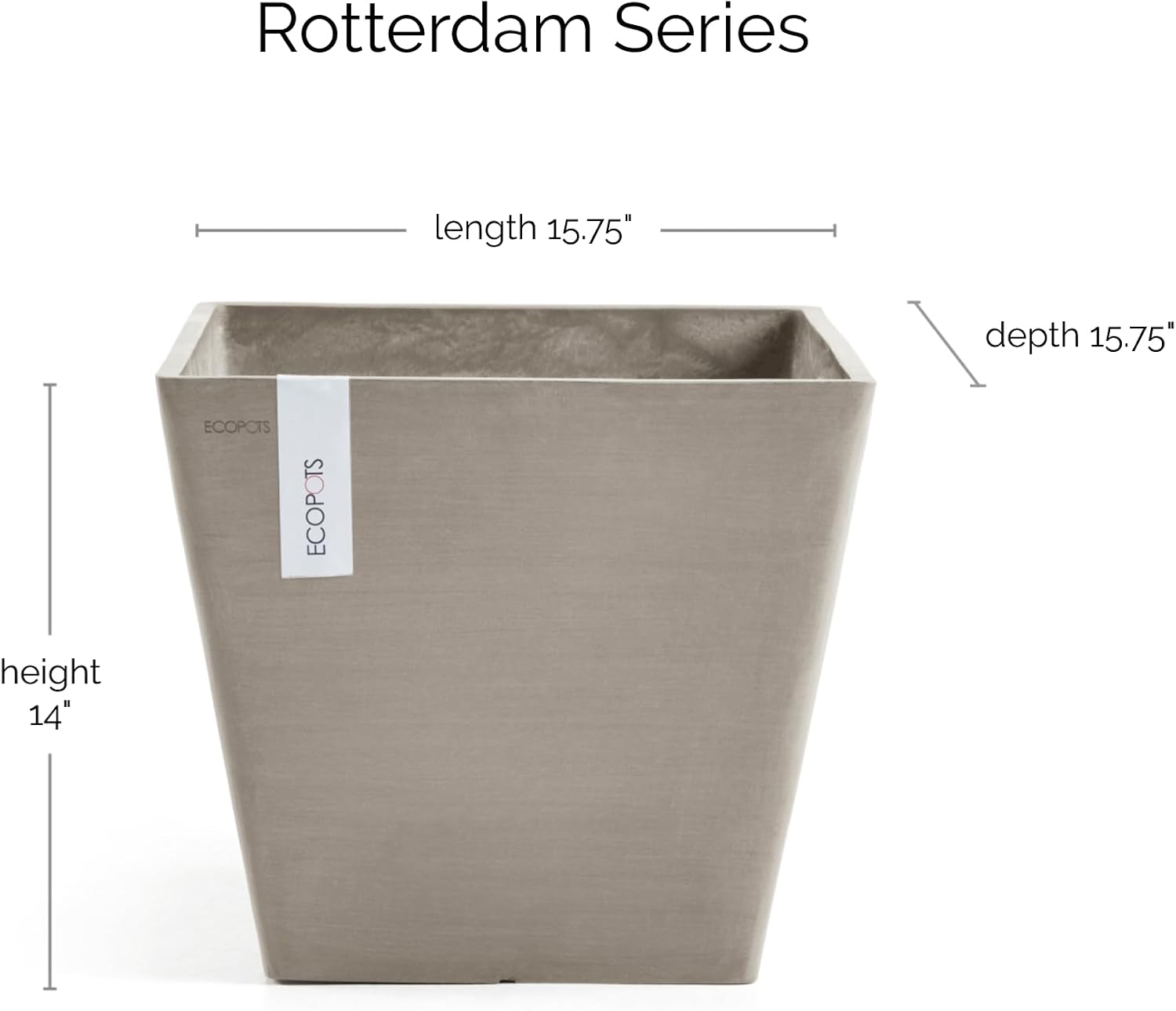 Ecopots Rotterdam Square Flower Planter, White Grey, 8" | Modern Style, Durable Recycled-Based Composite Construction, Weather and UV-Resistant, for Indoor/Outdoor Use