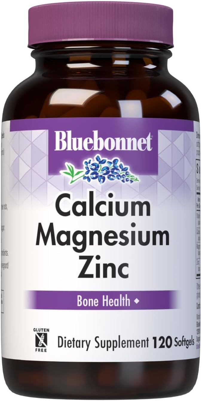 Bluebonnet Nutrition Calcium Magnesium Zinc Plus Vitamin D3, 1000 mg of Calcium, 500 mg of Magnesium and 15 mg of Zinc, 400IU Vitamin D3, For Strong Healthy Bones*, Gluten-Free, Dairy-Fee, 120 softgel | Third-party tested for purity and potency; manufact…