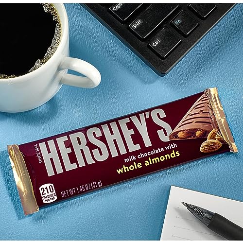 HERSHEY'S Milk Chocolate with Whole Almonds Candy Bars, 1.45 oz (36 Count) | Hershey Chocolate Bars with Whole Almonds, Kosher and Gluten Free, Individually Wrapped Candy for S'mores and Sharing, 36 ct