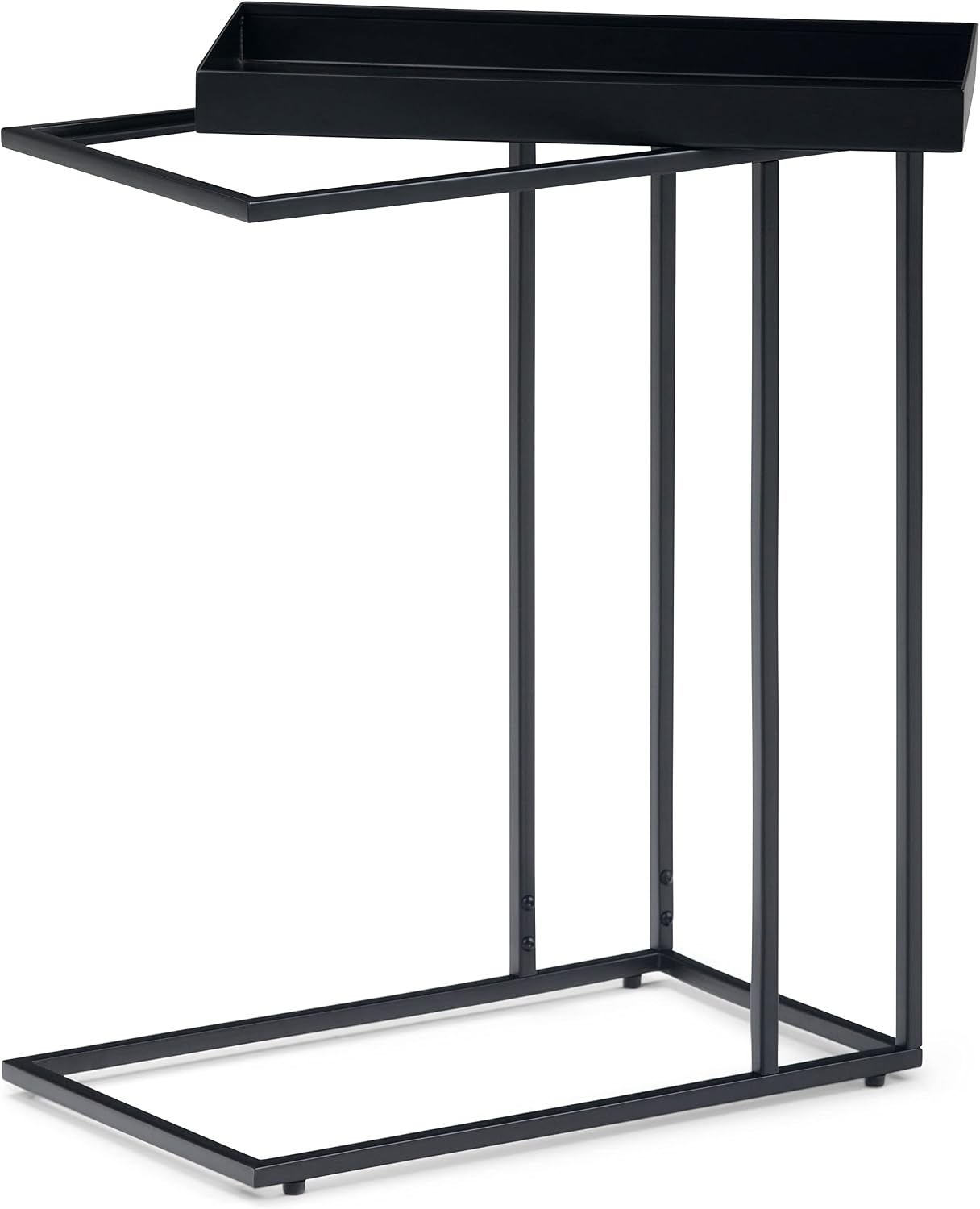 SIMPLIHOME Skyler 18" Wide Solid Wood C-Side End Table in Dark Cognac Brown | Industrial slide-under accent table with open frame, assembled; perfect for living rooms as a side table or sofa table.