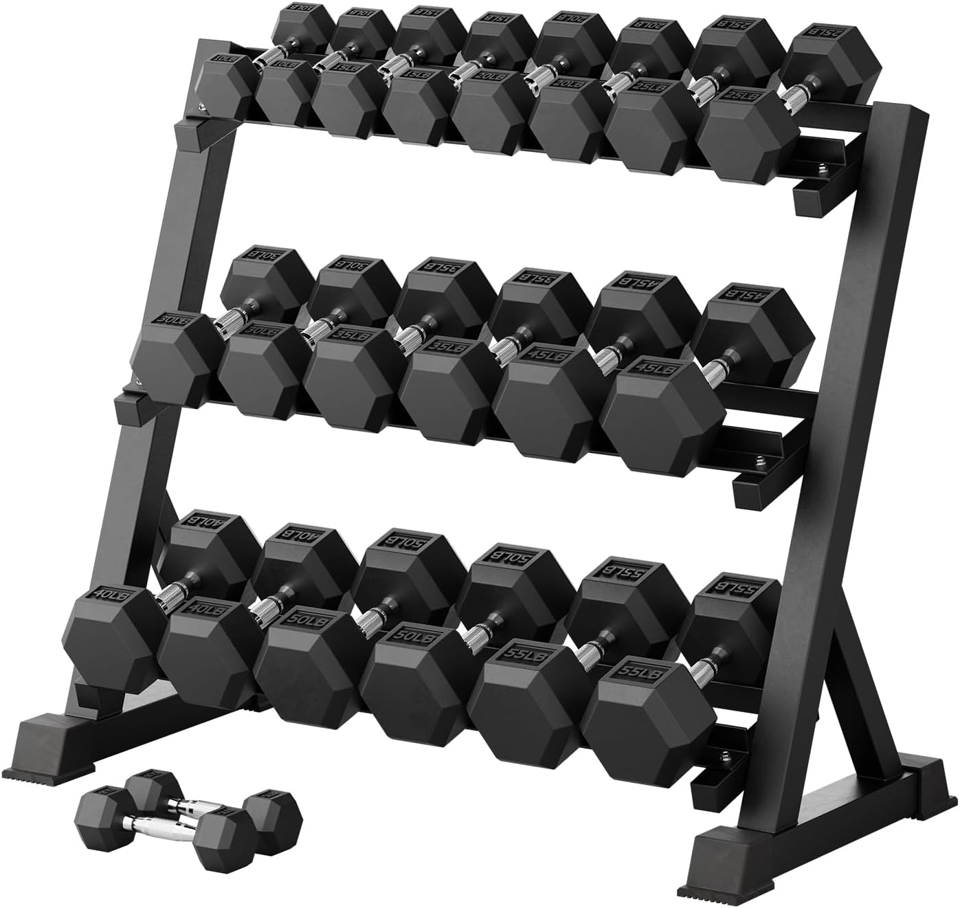 RitFit Rubber Coated Hex Dumbbell Weights Set for Home Gym | Cast Iron Core, Anti-Slip Knurled Chrome Handle, Hexagon Anti-Roll, Heavy-Duty Dumbbell Set for Strength Training