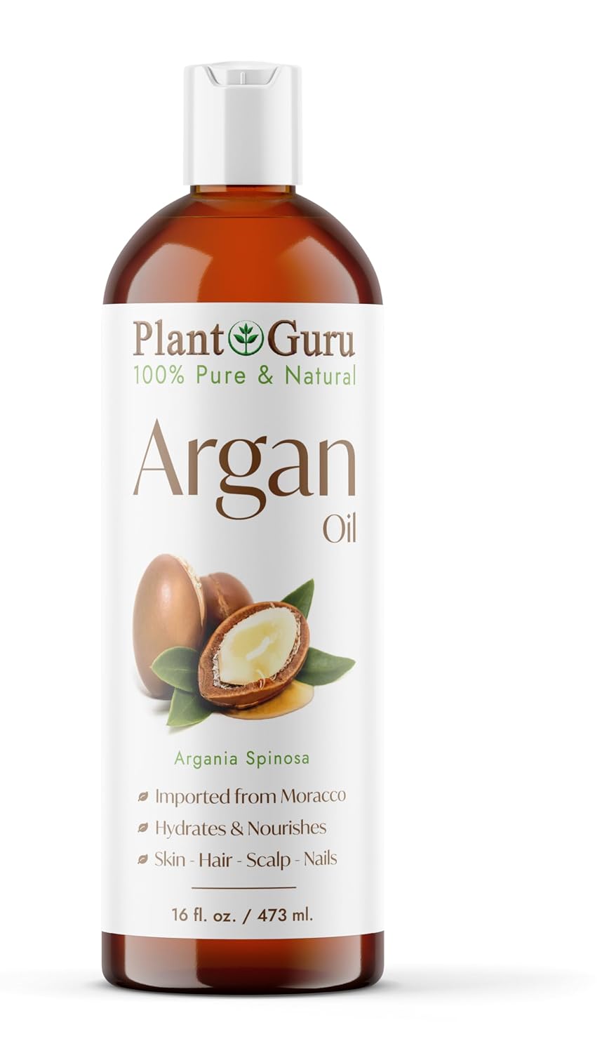 Plant Guru Argan Oil 16 fl. oz. Morocco Virgin, Cold Pressed 100% Pure Natural - Stimulates Hair Growth, Skin, Face And Body Moisturizer.