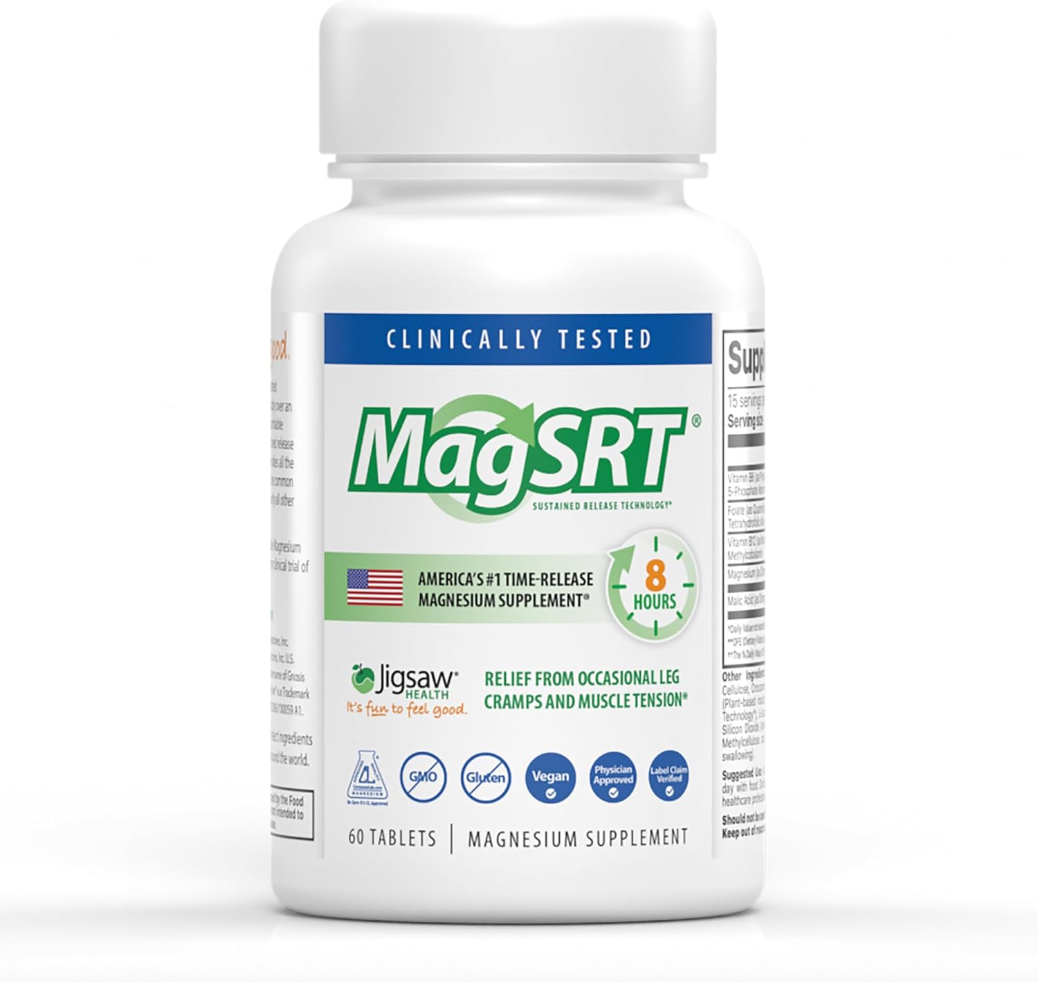 Jigsaw Health MagSRT | Magnesium Supplement with Vitamin B6, Folate & B12 | 240 Tablets | 60 Servings