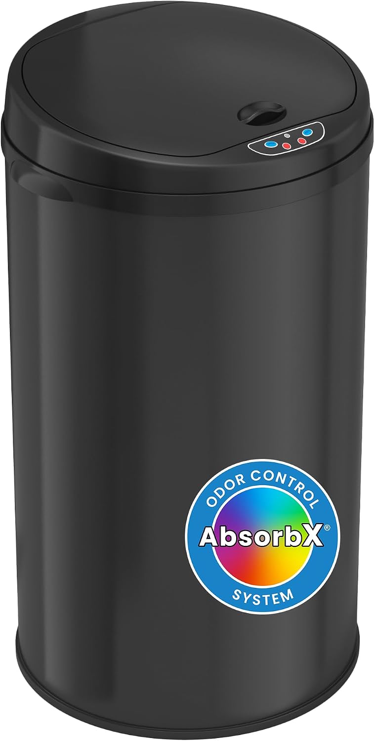 iTouchless 13 Gallon Touchless Sensor Kitchen Trash Can with Odor Control System, Brushed Stainless Steel, Round Garbage Bin for Home or Office - IT13RCB