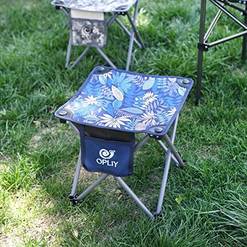 Opliy Camping Stool, Folding Small Chair Portable Camp Stool for Camping Fishing Hiking Gardening and Beach, Camping Seat with Carry Bag (Blue-Leaf)