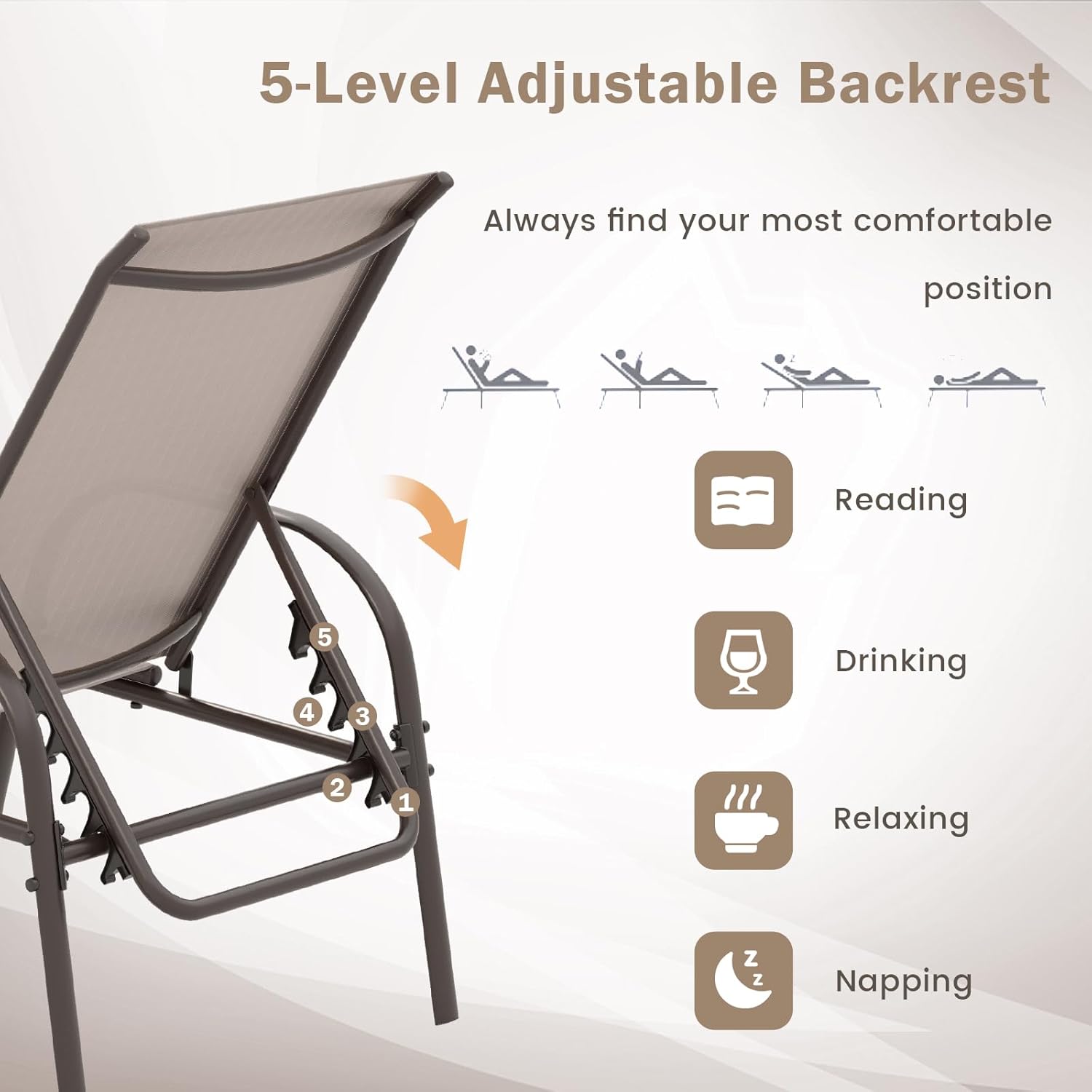 GIANTEX 2 Pack Patio Lounge Chair with 5 Adjustable Backrest, Black