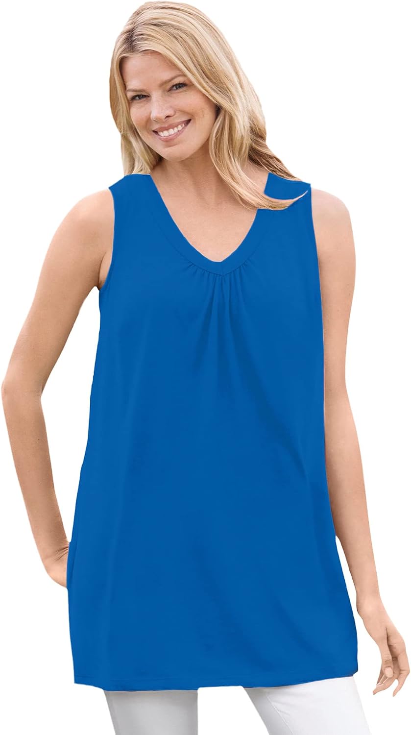 Woman Within Perfect Sleeveless Shirred V-Neck Tunic