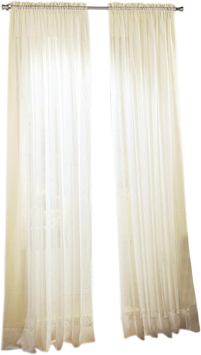 No. 918 Erica Crushed Sheer Voile Rod Pocket Curtain Panel, 51" x 108", Eggshell Off-White