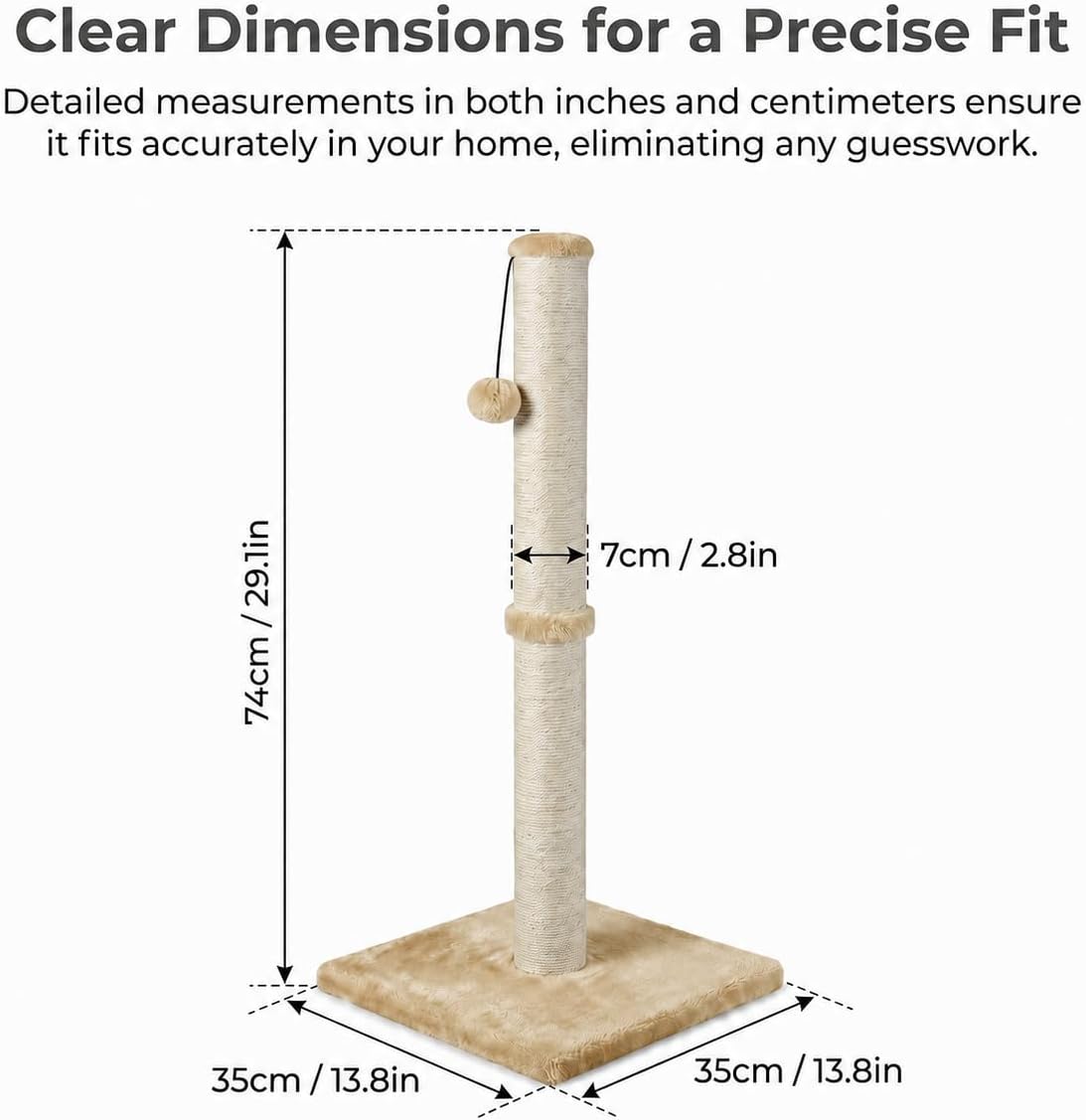 Dimaka 29" Height Tall Cat Scratching Post, Claw Scratcher with Sisal Rope and Covered with Soft Smooth Plush, Vertical Scratch [Full Strectch] for Standard Size Cats(Grey, 29 inches for All Cats)