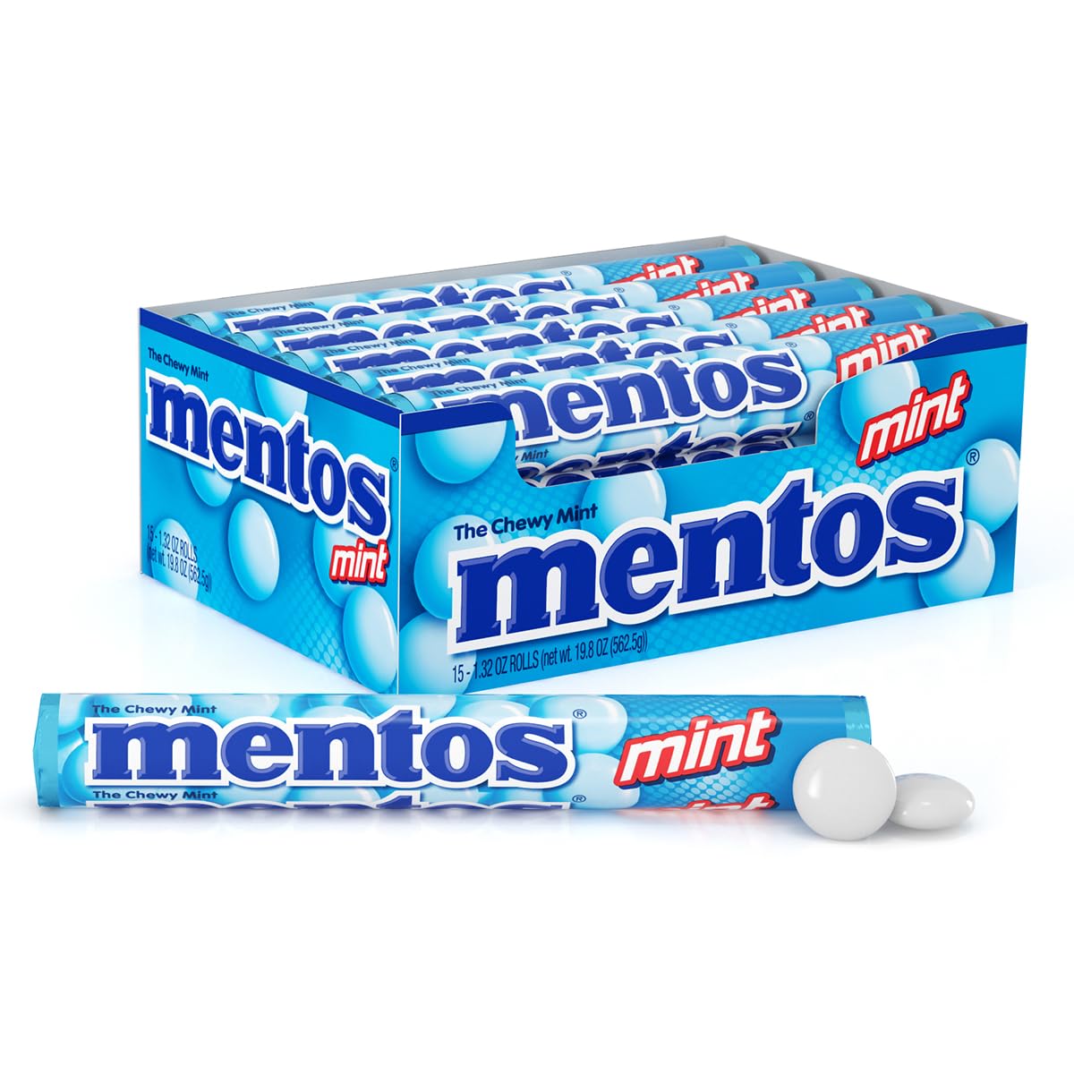 Mentos Chewy Mint Candy Roll, Cinnamon, 14 Pieces Per Roll, 15 Count Pack