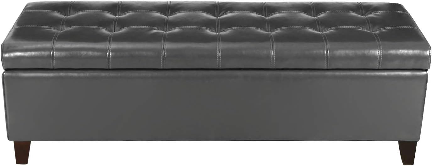 51 Inch Storage Bench,Leather Tufted Storage Ottoman with Legs | Safety Hinges,Wooden Legs,Upholstered,End of Bed,Bedroom,Living Room,Entryway,330LBS,Brown