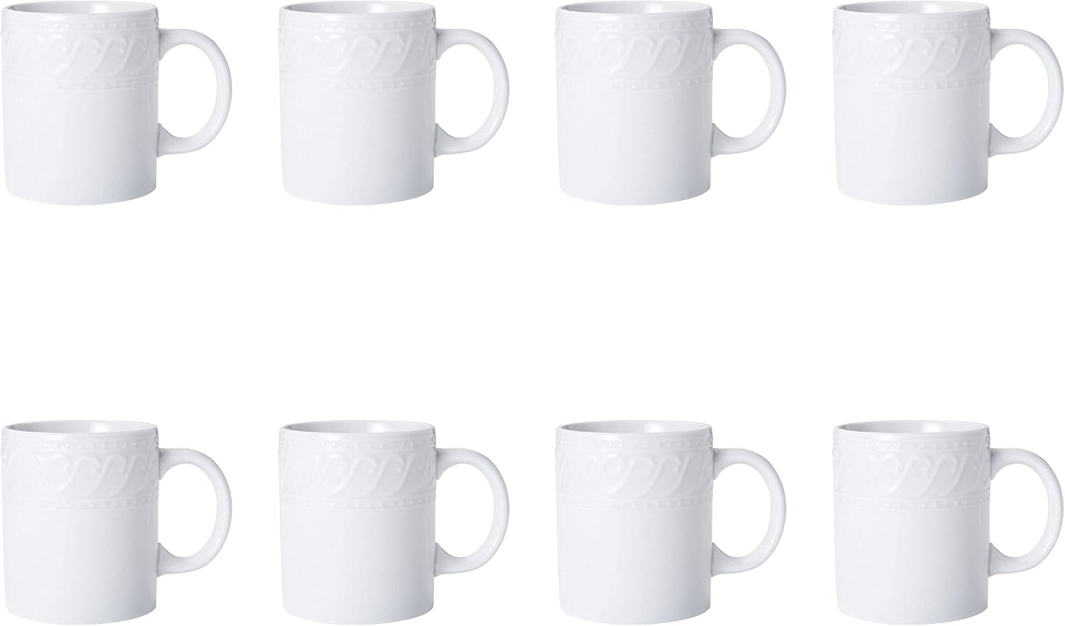 Pfaltzgraff Sylvia Dinnerware Set 32-Piece Service for 8 - White Porcelain Dinner Plates, Salad Plates, Soup Bowls and Mugs with Embossed Scrollwork
