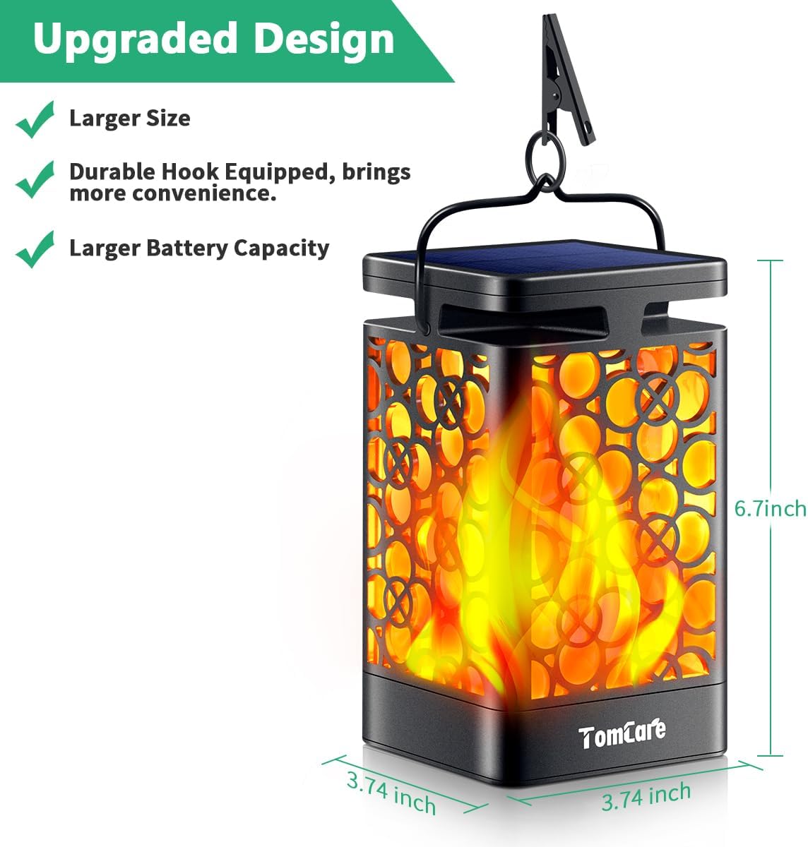 TomCare Solar Lanterns Outdoor, Flickering Flame Hanging Lights, 2 Pack