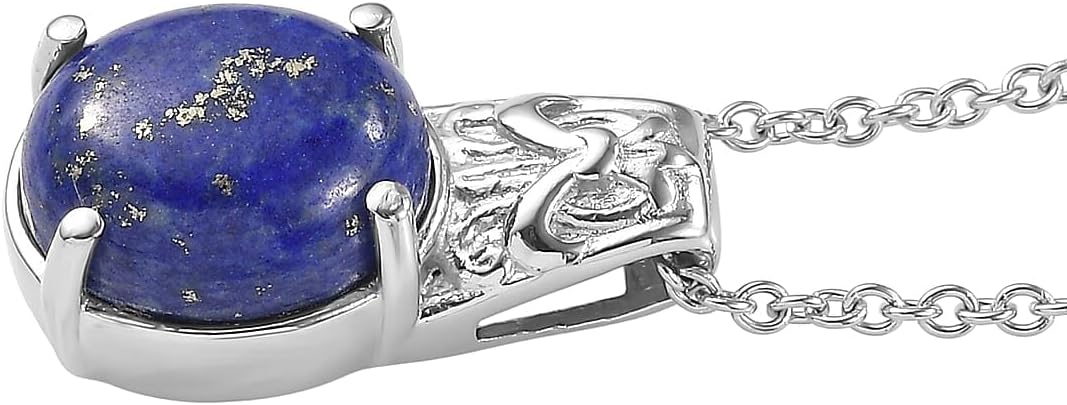 Lapis Lazuli 6.10 ctw Pendant Necklace in Stainless Steel 20 Inches