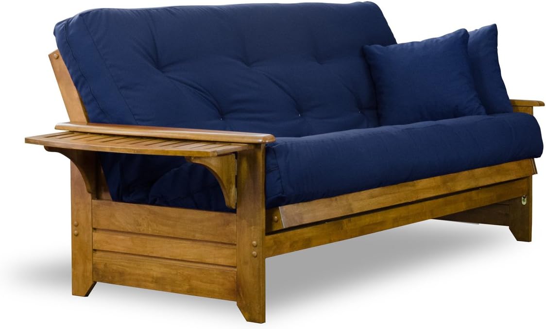 Brentwood Tray Arm Futon Sofabed Set - Queen Frame, 8" Microfiber Fudge Mattress, Heritage Finish