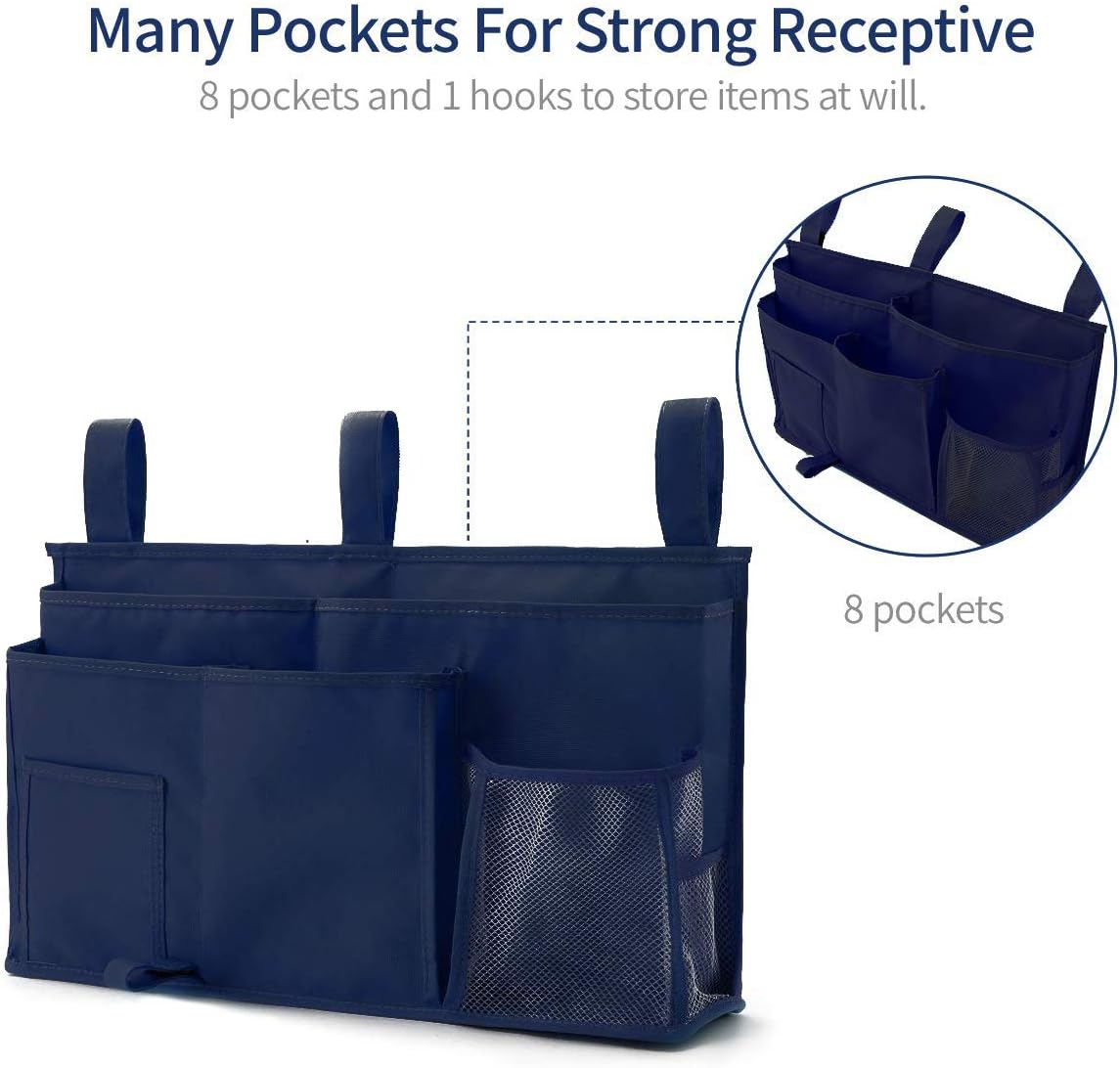 Bseash Bunk Bed Organizer, Bedside Caddy Hanging Bed Organizer Storage Bag 8 Pockets, for College Dorm Rooms Bed, Hospital Bed, Baby Bed Rails