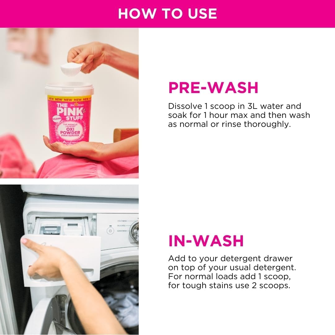 Stardrops The Pink Stuff Miracle Laundry Oxi Powder Stain Remover for Colours, 35.2 Oz