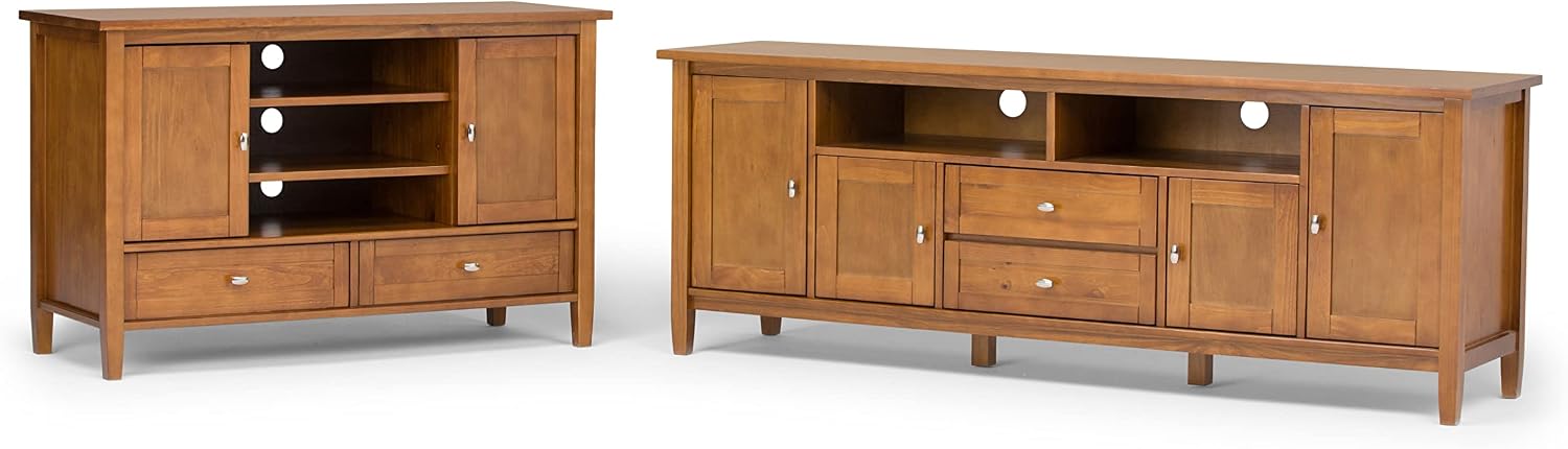 SIMPLIHOME Warm Shaker 47" Wide Solid Wood TV Stand in Light Golden Brown