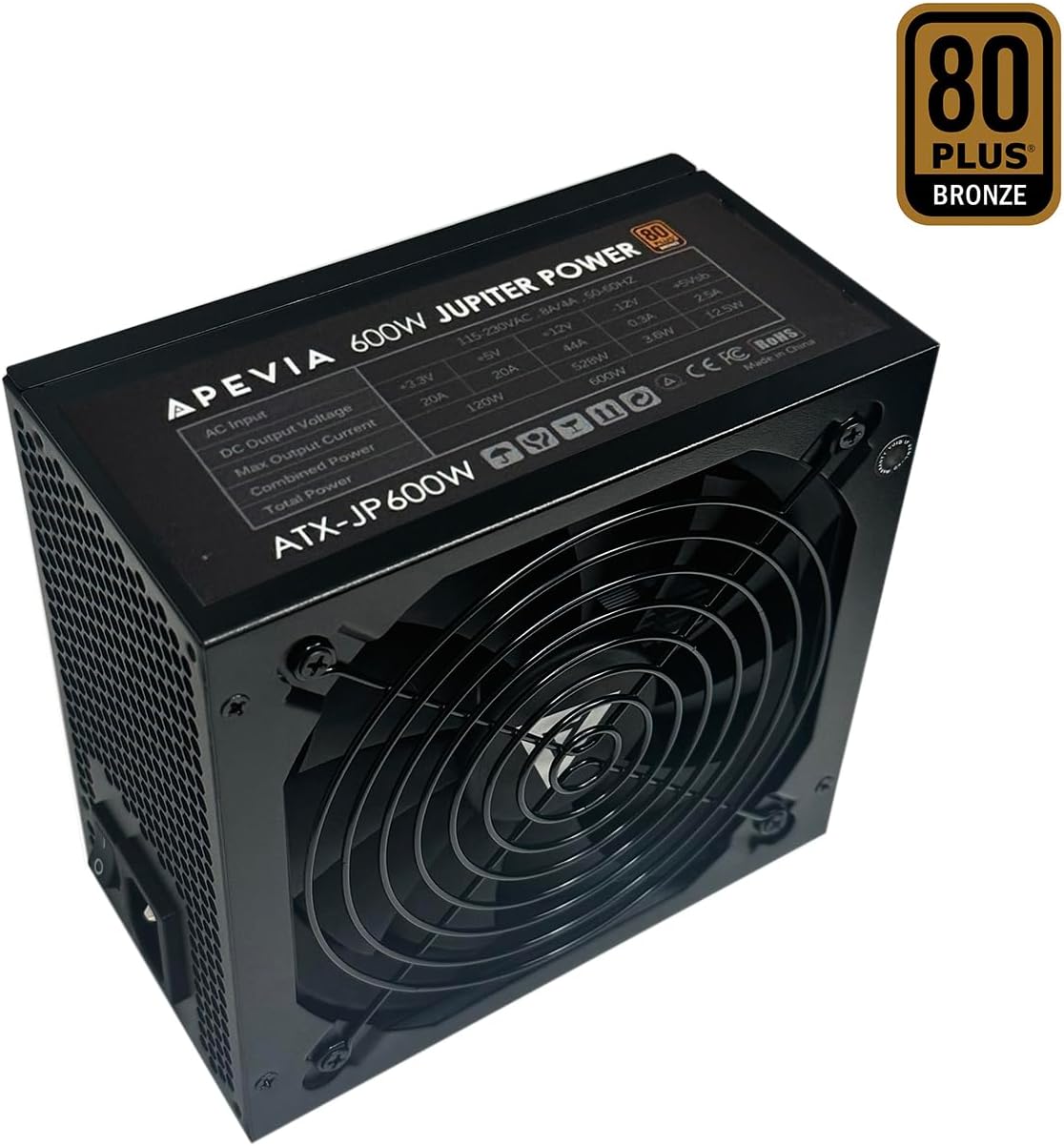 Apevia ATX-JP800W Jupiter 800W 80 Plus Bronze Certified Active PFC ATX Gaming Power Supply, Supports Dual/Quad Core CPUs, SLI/Crossfire/Haswell, 3 Year Warranty | 80+ Bronze PSU, Auto Thermal Controlled 135mm Fan, Heavy Duty Protections, Active PFC, Low…
