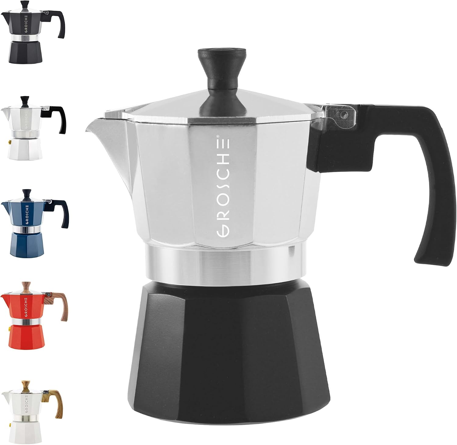 GROSCHE Milano Moka Pot | 9 Espresso Cup - 15.2 oz | Stovetop Espresso Percolator & Coffee Maker – Portable, Ideal for Home and Camping | Cuban Coffee Maker And Italian Moka Pot For Stovetop Espresso; For Gas, Electric, And Propane Stoves With A Soft-Tou…