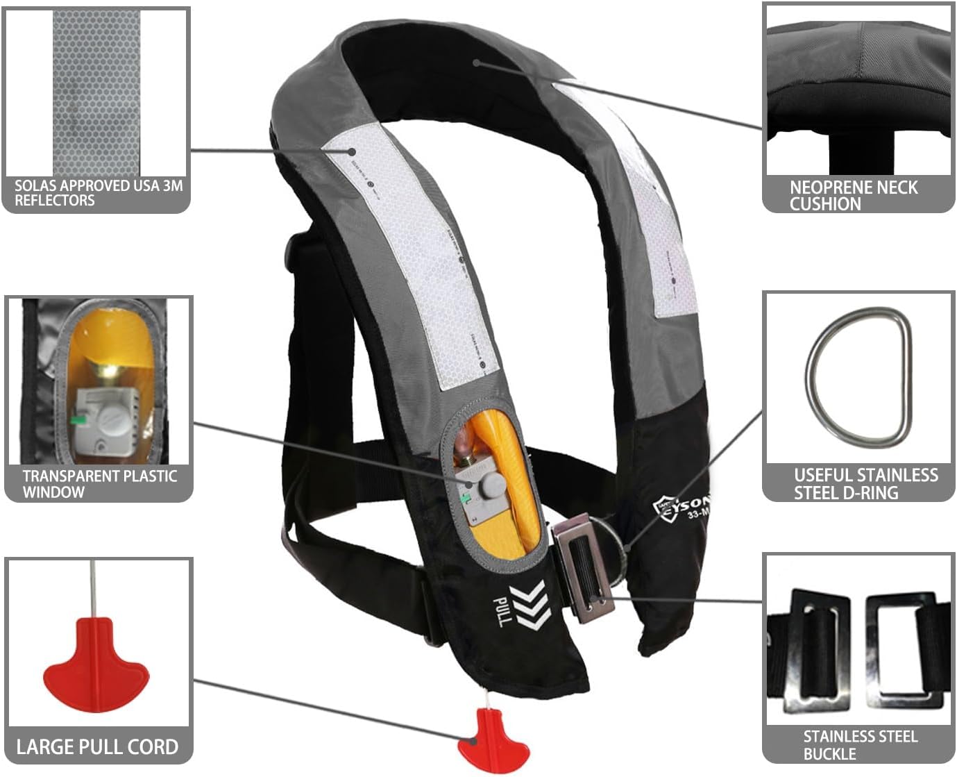 Eyson Inflatable Life Jacket Life Vest Highly Visible Manual