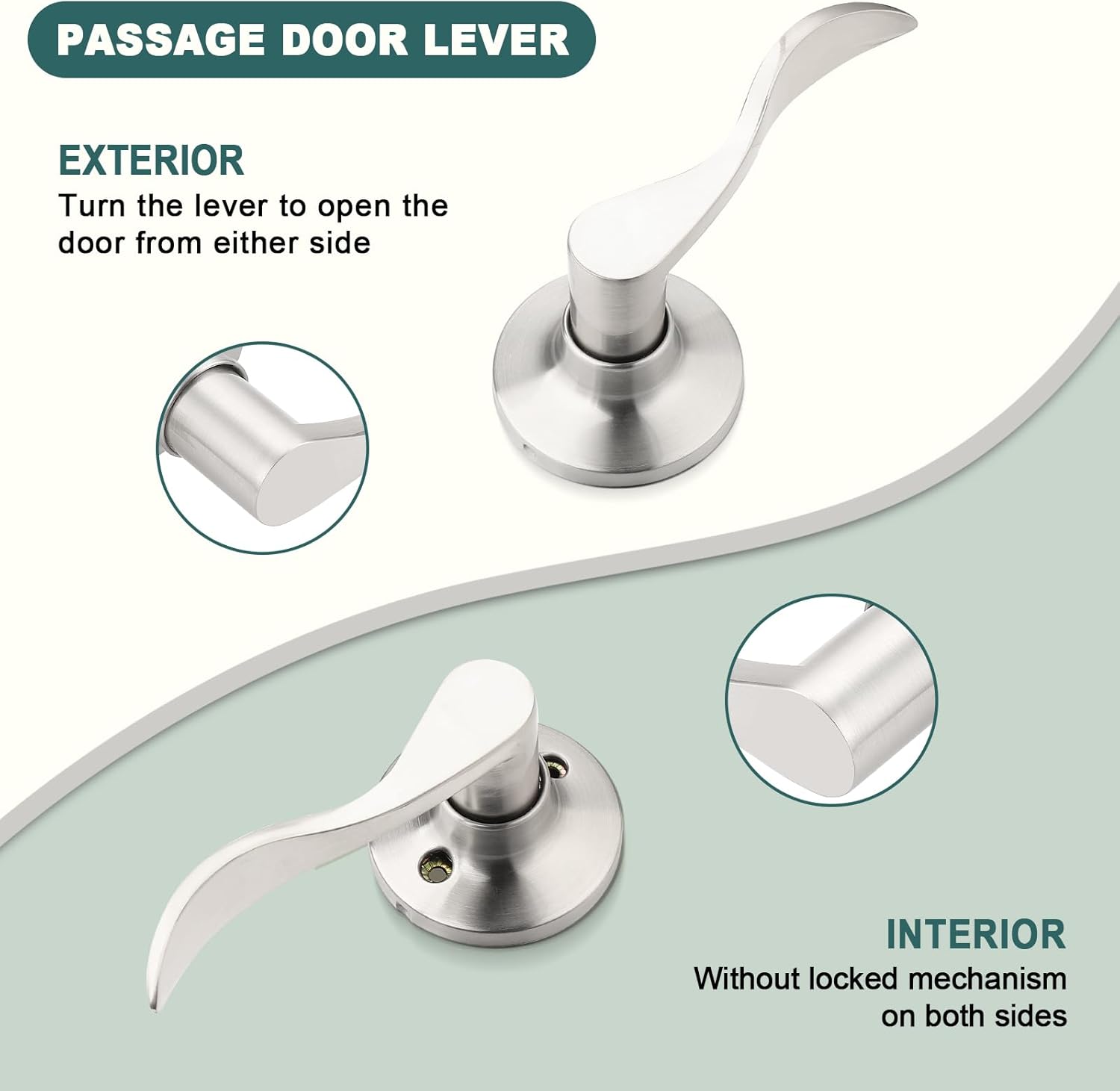 GOBEKOR 1 Pack Privacy Door Levers Brushed Nickel Lever Door Handles Interior for Bedroom and Bathroom Door Locks Wave Door Handles