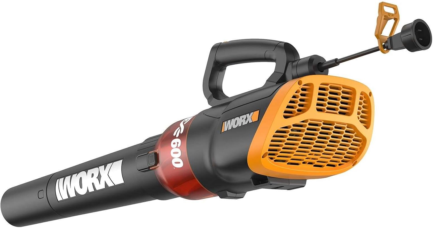 WORX 12 Amp Turbine Electric Leaf Blower for Daily Leaf Removal, WG520 | 600CFM & 110MPH Airflow, 2-Speed Control for Daily Yard Debris Clearing