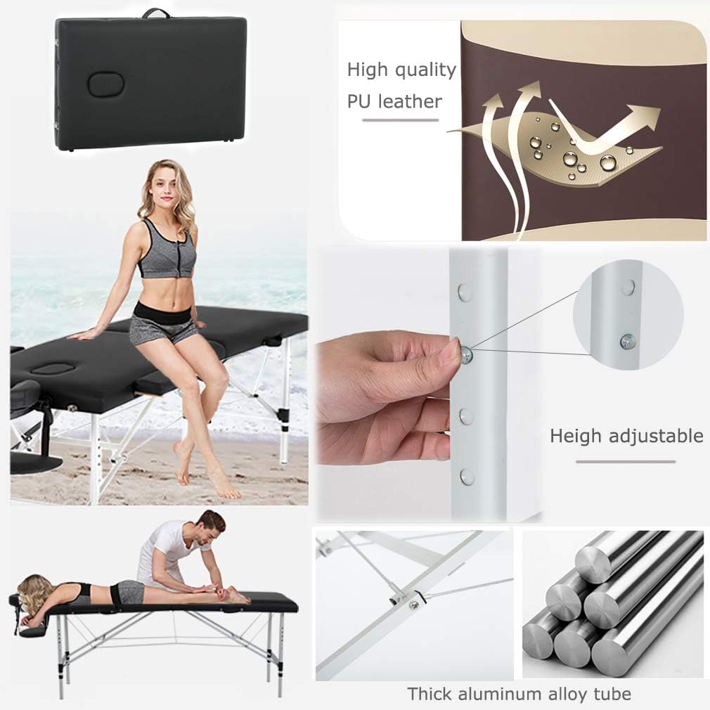 PayLessHere Massage Table Massage Bed Spa Bed 73 Inch Aluminium Massage Table W/Face Cradle Carry Case Height Adjustable 2 Fold Portable Facial