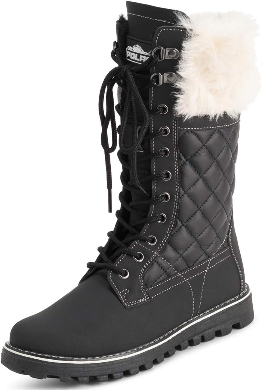 POLAR Womens Faux Fur Warm Thermal Waterproof Outdoor Walking Snow Winter Rubber Sole Calf Boots