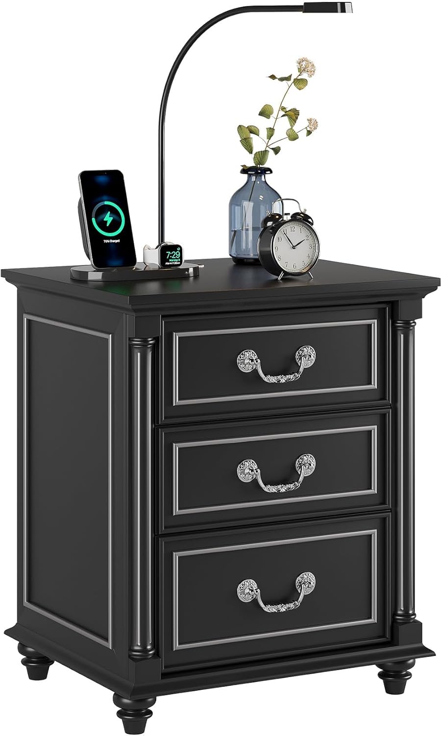 Dystler Nightstand with Gun Drawer and Charging Station | Night Stand with LED Light
