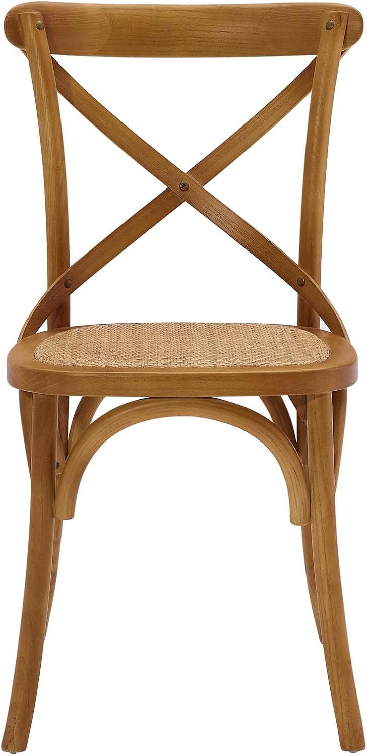 Modway Gear Rustic Modern Farmhouse Elm Wood Rattan Dining Chair in Gray