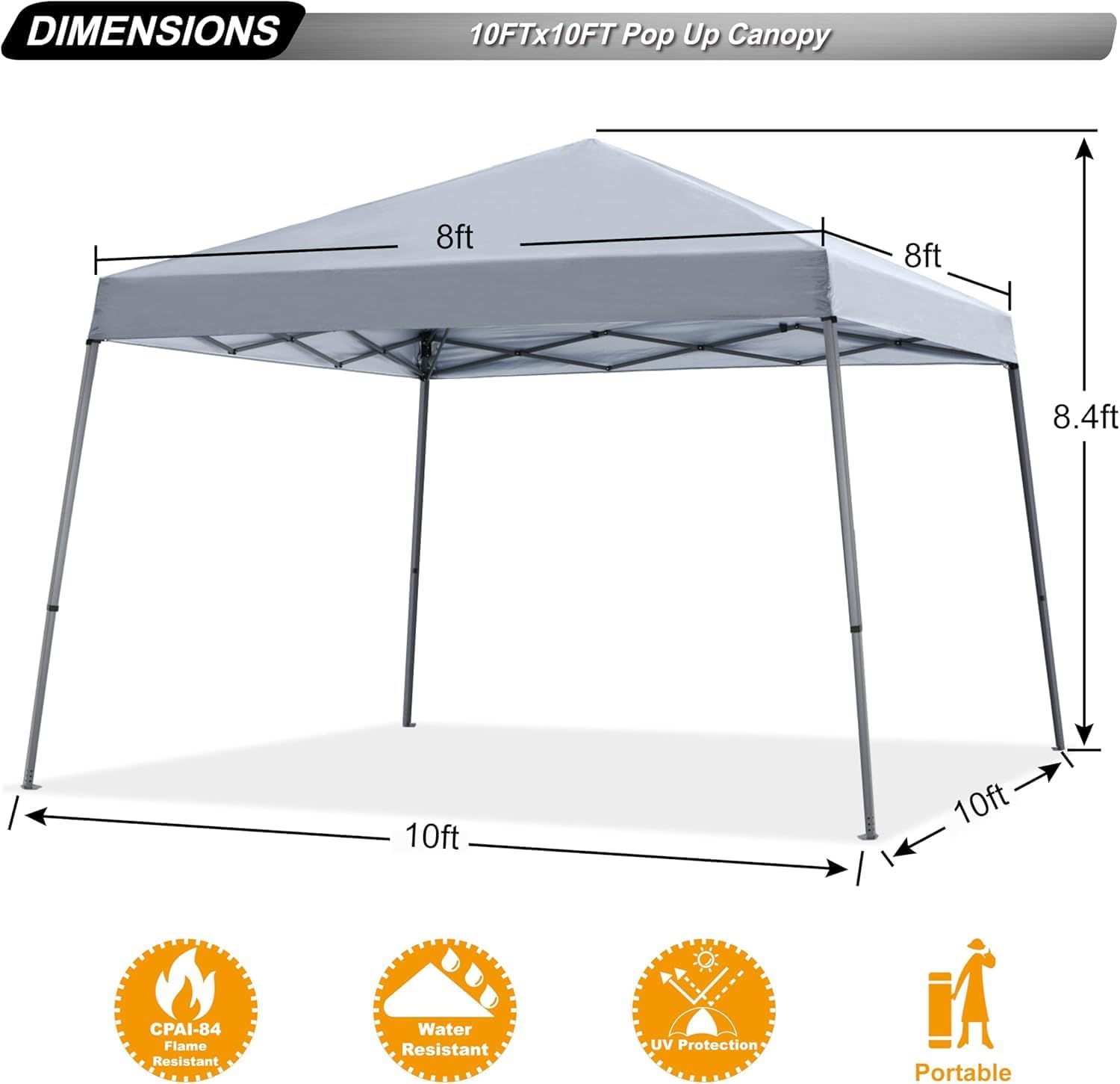 ABCCANOPY 10x10 Pop Up Canopy Tent, Slant Leg Outdoor Shade, Dark Gray