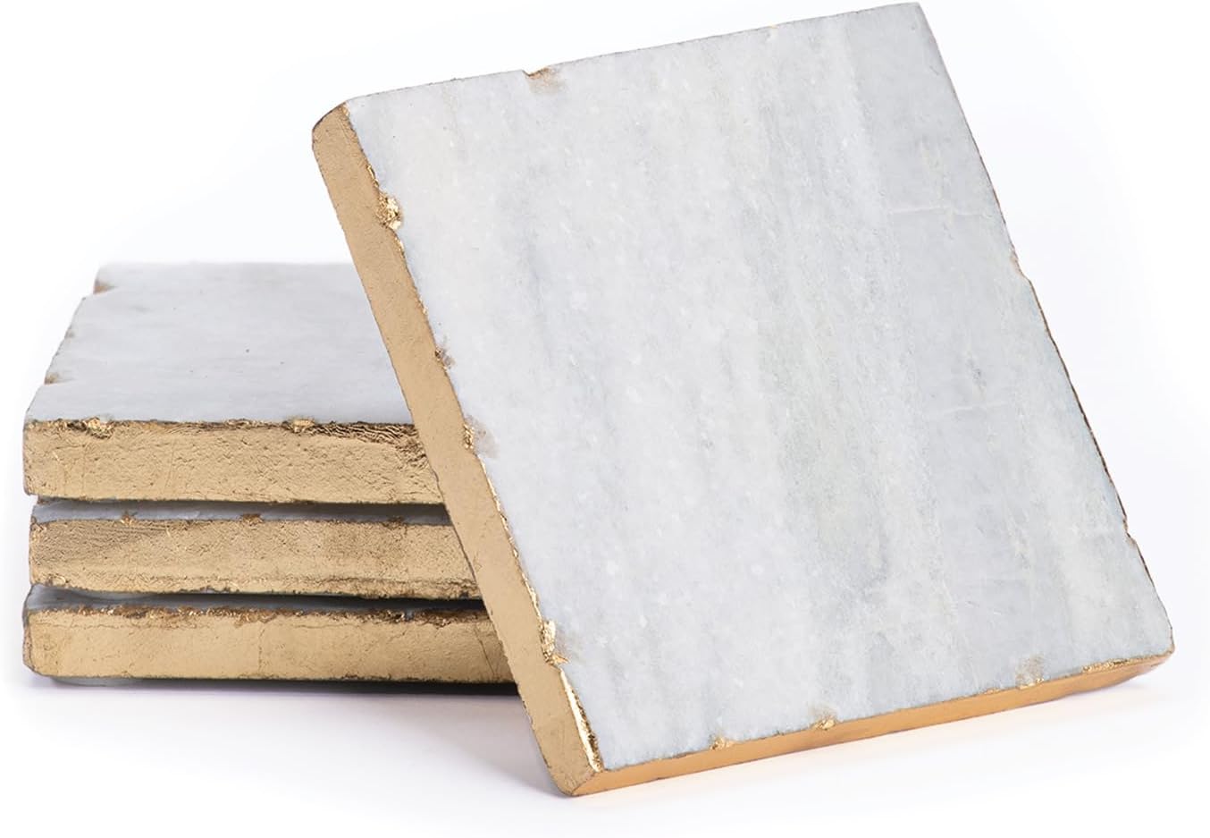 Thirstystone Square White Marble/Gold Edged Coasters (Set of 4), Multicolor | 4" Square, Non-Slip Feet, Absorbent, Elegant