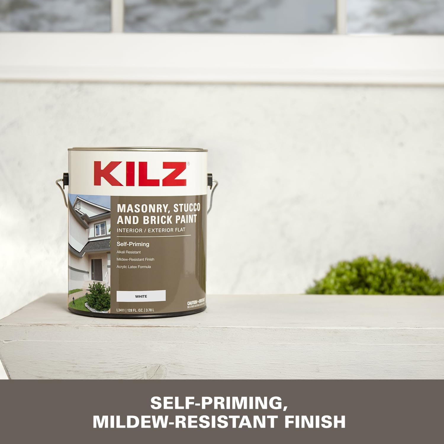 KILZ Self-Priming Masonry, Stucco and Brick Paint, GRAY, 1 Gallon