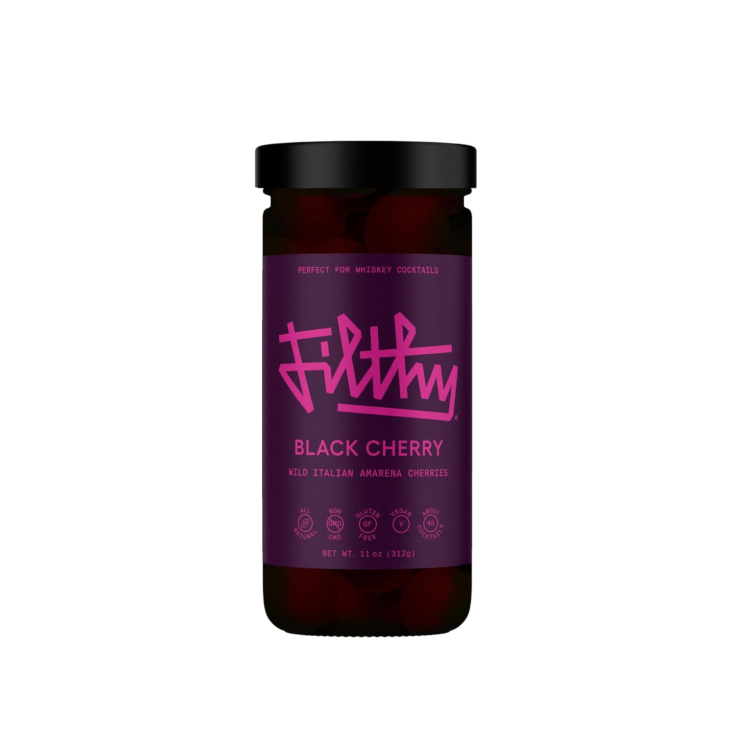 Filthy Amarena Black Cherries, Premium Cocktail Garnish - 45 Oz Tin, 1 Pack | All Natural Ingredients, Wild Italian Amarena Black Cherry for Whiskey Cocktails - Non-GMO, Gluten Free, Vegan