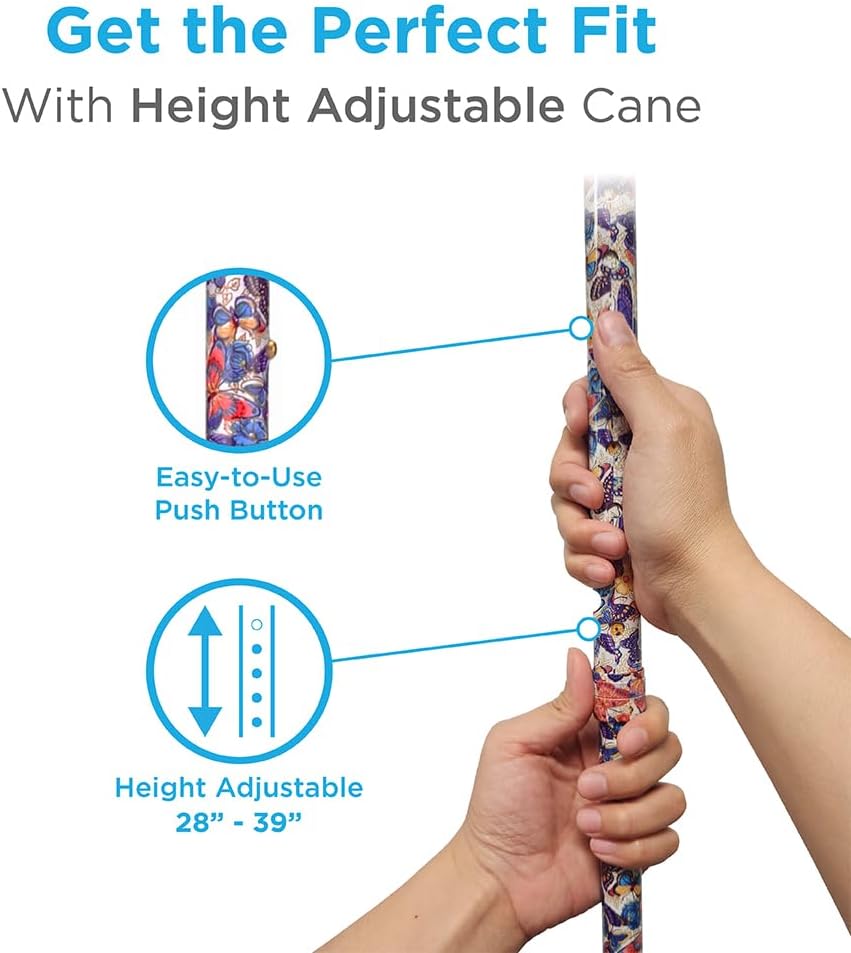 NOVA Designer Walking Cane with Offset Handle, Lightweight Adjustable Walking Stick with Carrying Strap, “Maui Flowers” Design