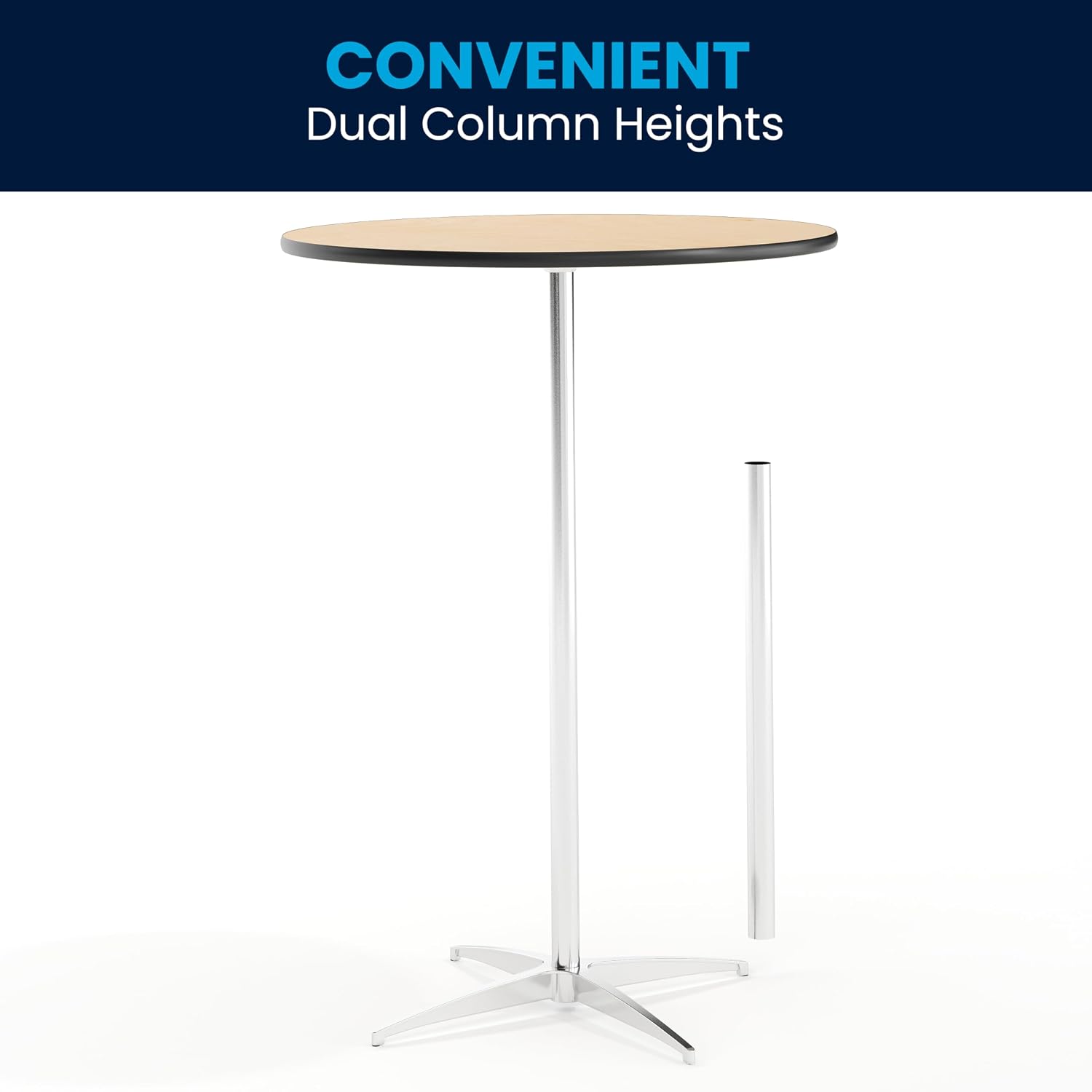 Flash Furniture Lars 24" Round Wood Cocktail Table with 30" and 42" Adjustable Columns, Adjustable Bar Height, for Events or Home Use