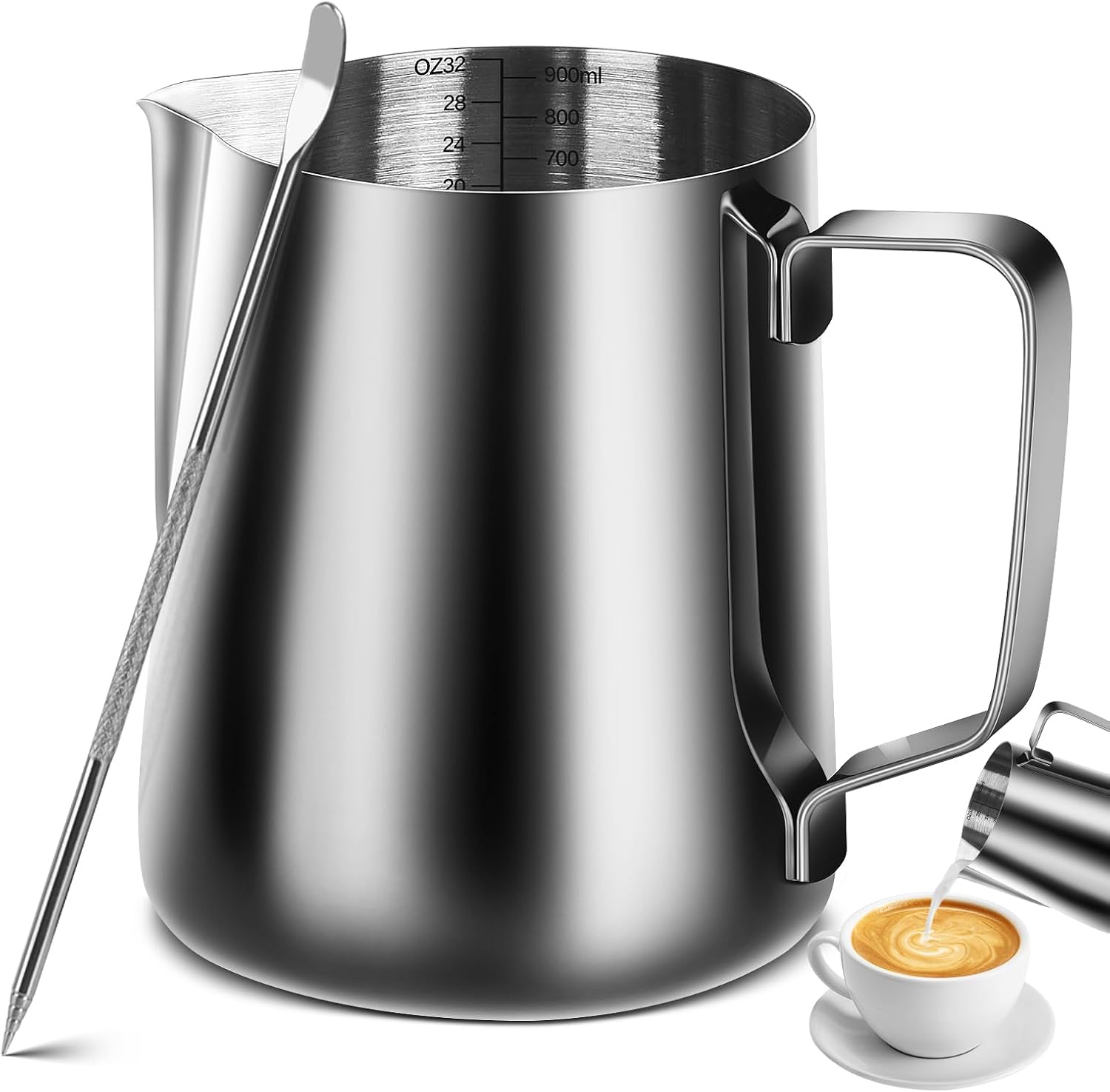 Stainless Steel Espresso Milk Frothing Pitcher - 12OZ/350ML Coffee Milk Frother Cup with Decorating Art Pen for Espresso Machine, Latte Art