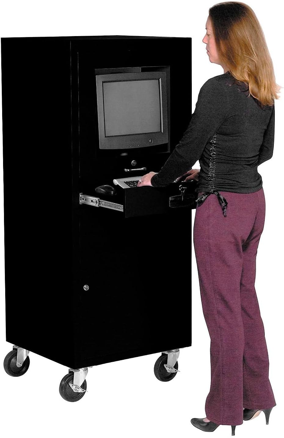 Global Industrial Mobile Security Computer Cabinet, Black, Unassembled | For 21" Diagonal Monitors, Steel Construction, 24-1/2"W x 22-1/2"D x 60-3/8"H