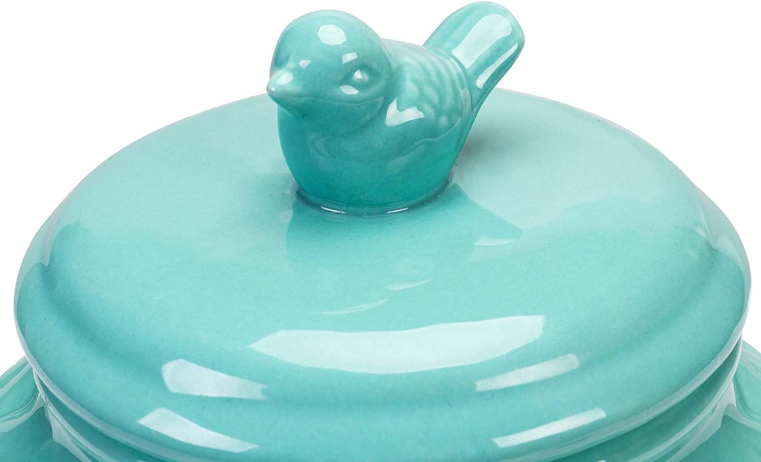 MyGift Vintage Turquoise Ceramic Kitchen Jar with Lid, Cookie Jar Storage Containers Airtight with Embossed Star and Bird Design