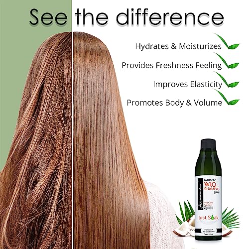 Awesome Human Hair Wig Shampoo, pH5, Wig Care Solution, Adds Body & Volume, Promotes Silkiness and Shine, Detangle Wig & Easy Combing, Provides Freshness Feeling (7 fl oz) | pH5 human hair formula lifts buildup with no scrubbing, curl pattern stays set
