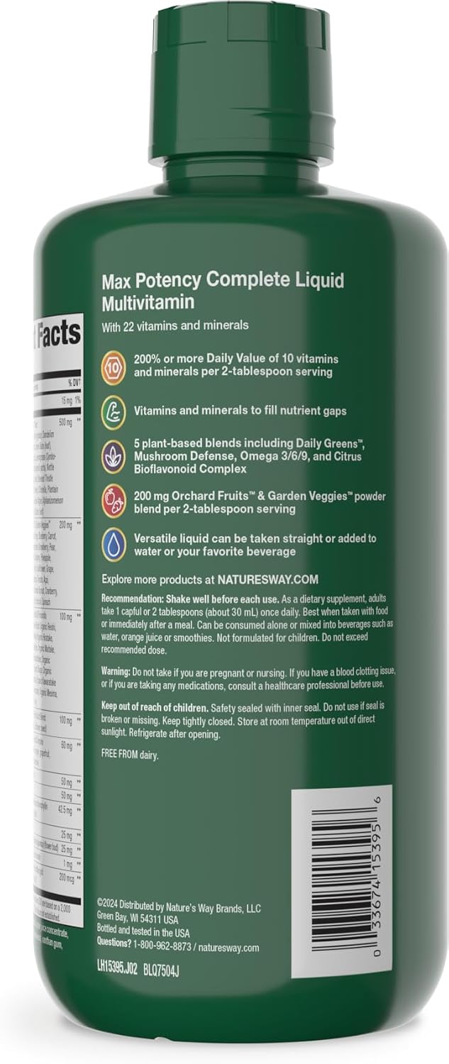 Nature's Way Alive! Max Potency Complete Liquid Multivitamin, 30.4 Fl Oz | Liquid Vitamin Promotes Energy Metabolism