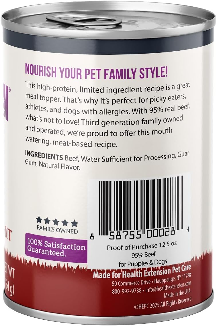 Health Extension 95% Beef Grain-Free Wet Dog Food, High Protein Recipe, Limited Ingredients, Picky Eaters, Ideal for Sensitive Stomachs 5.5 oz (Case of 24)
