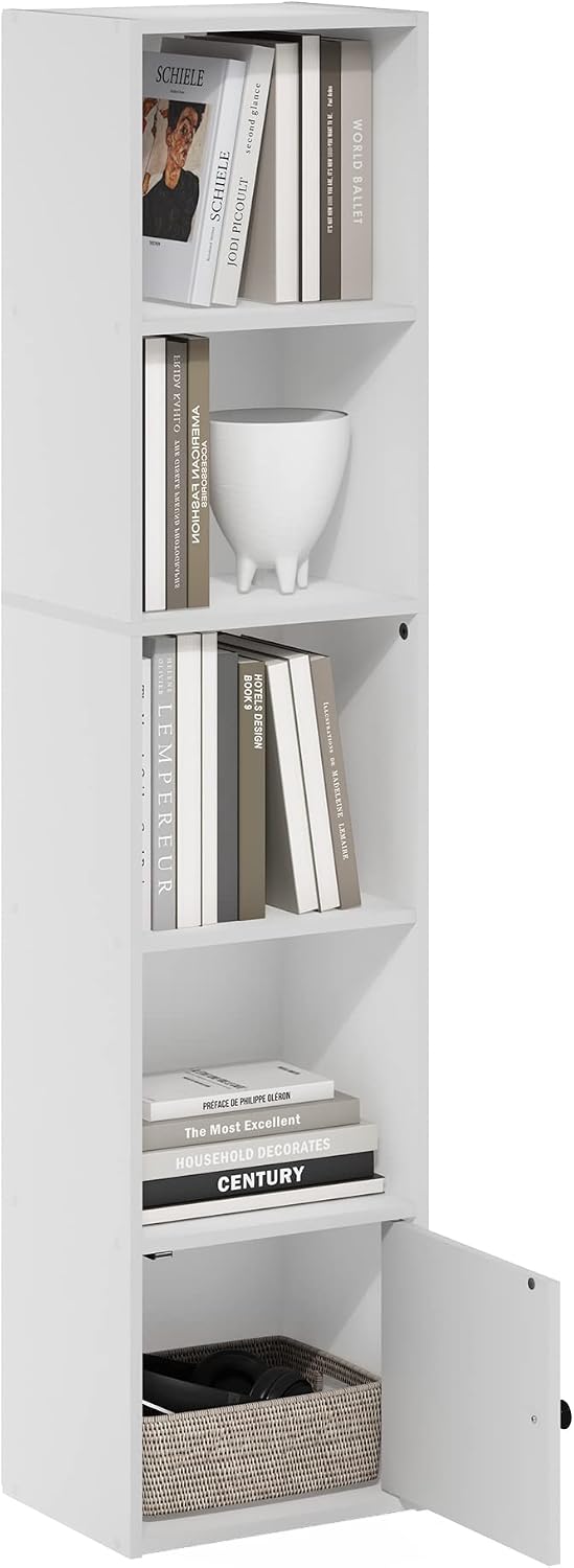 Furinno LUDER Book Shelf, 5-Cube Bookshelf, Reversible Bookcase, 9.4 x 19.5 x 31.5, Easy Assembly, for Living Room, Bedroom, Home Office, White